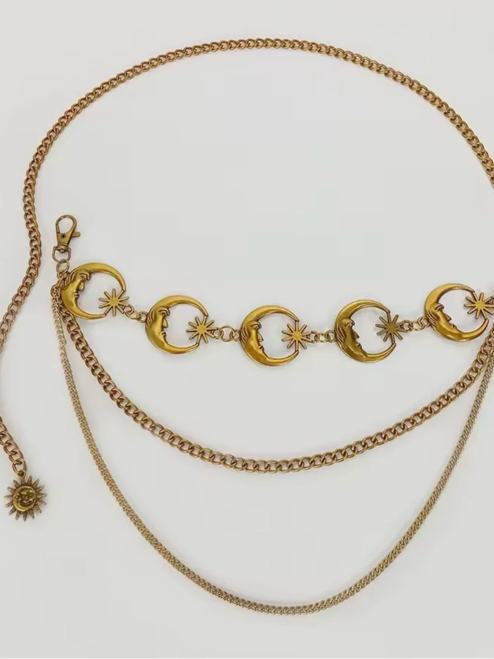 Gold Crescent Moon & Star Chain Belt